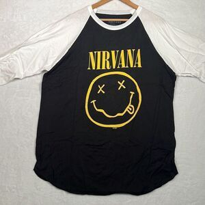 Nirvana Smiley face concert release Raglan long hem cotton T-shirt‎ NWOT Men XL